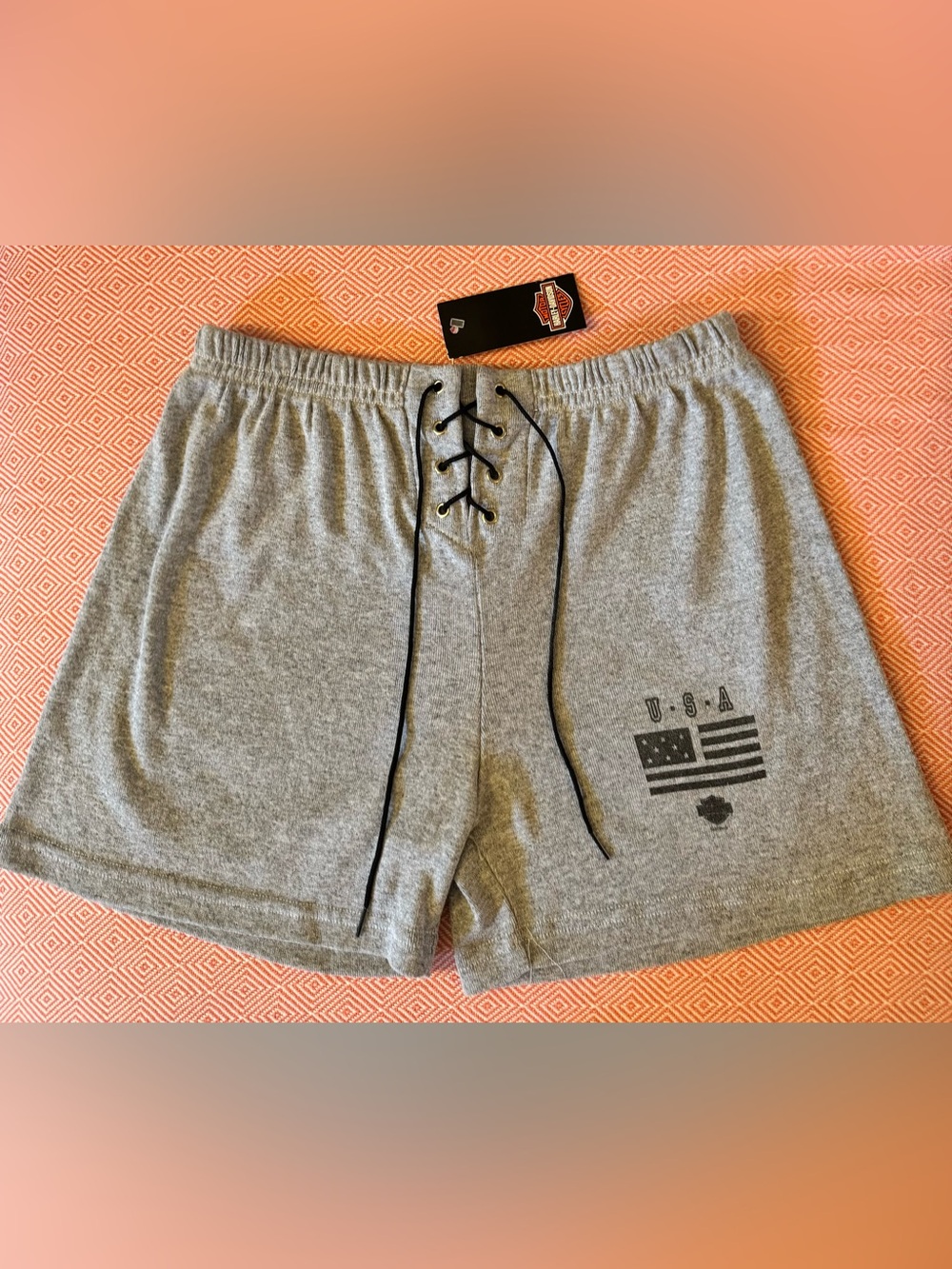 XL Harley-Davidson Gray Athletic cotton Lace-Up Shorts.